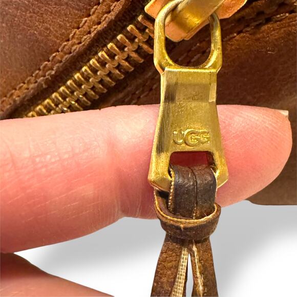 UGG Chestnut Suede Leather Glee Zipper Fringe Tassel Ankle Booties 9.5 - Picture 6 of 13